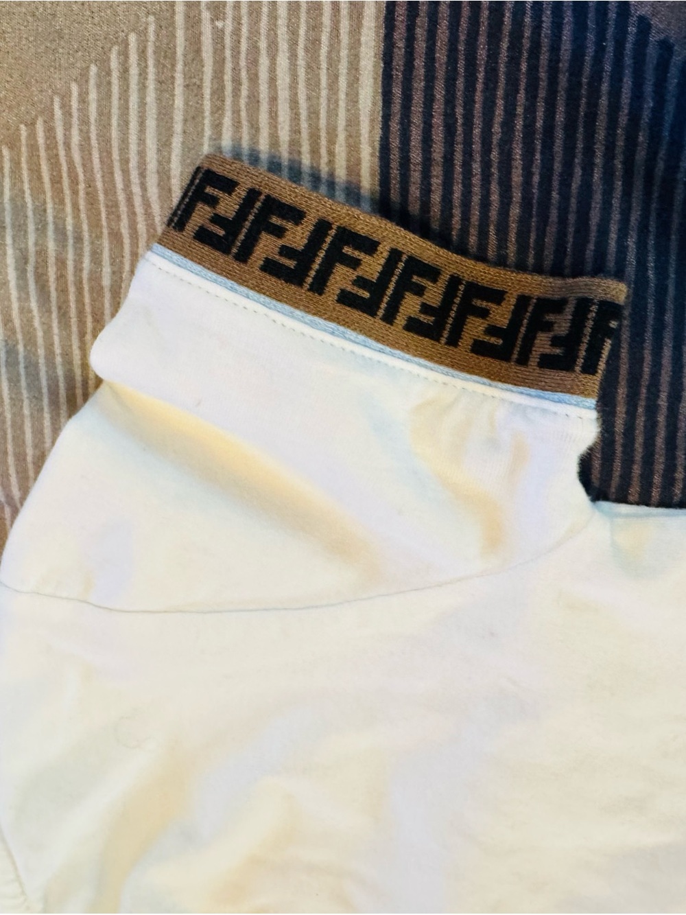 Fendi White Kids Undershirt with Brown Logo Waistband